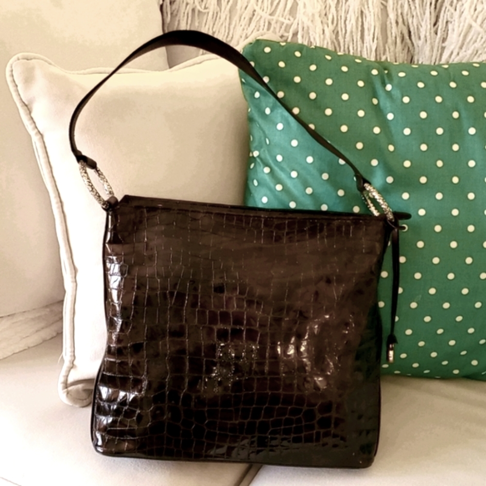 Brighton Cher Brown Patent Croco Shoulder Bag